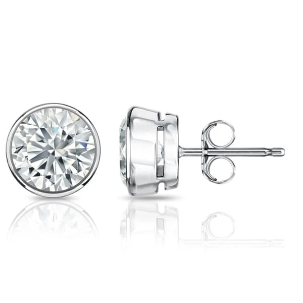 Auriya 3 1/5ctw Round Diamond Stud Earrings Bezel-set Platinum - GIA Certified