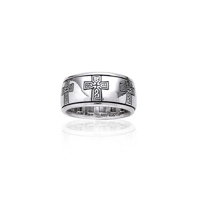 Celtic Knotwork Sterling Silver Cross Spinner Ring TR3779