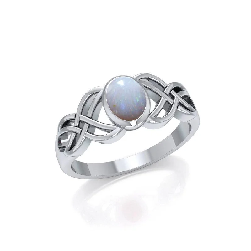 Bring out the best in you ~ Sterling Silver Celtic Knotwork Birthstone Ring TRI934 Synthetic Opal