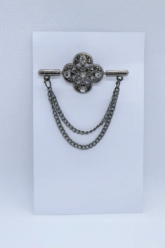 Silver Oxidized Flower Designer Metallic Brooch