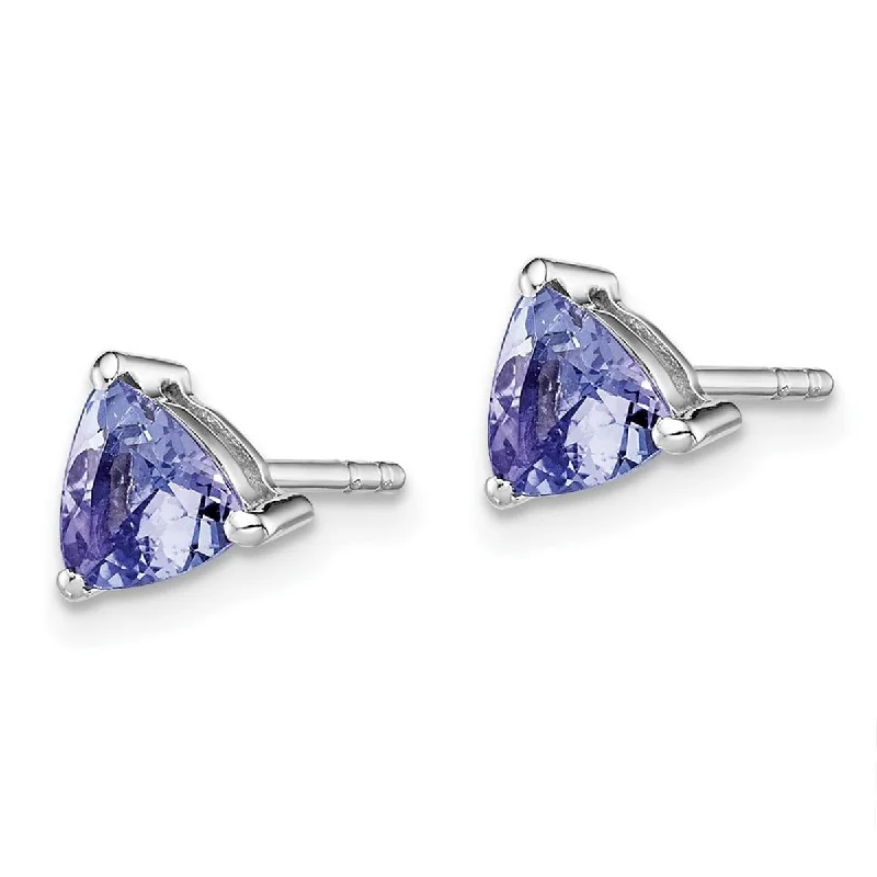 Curata 925 Sterling Silver Polished 7mm Trillion Tanzanite Post Earrings