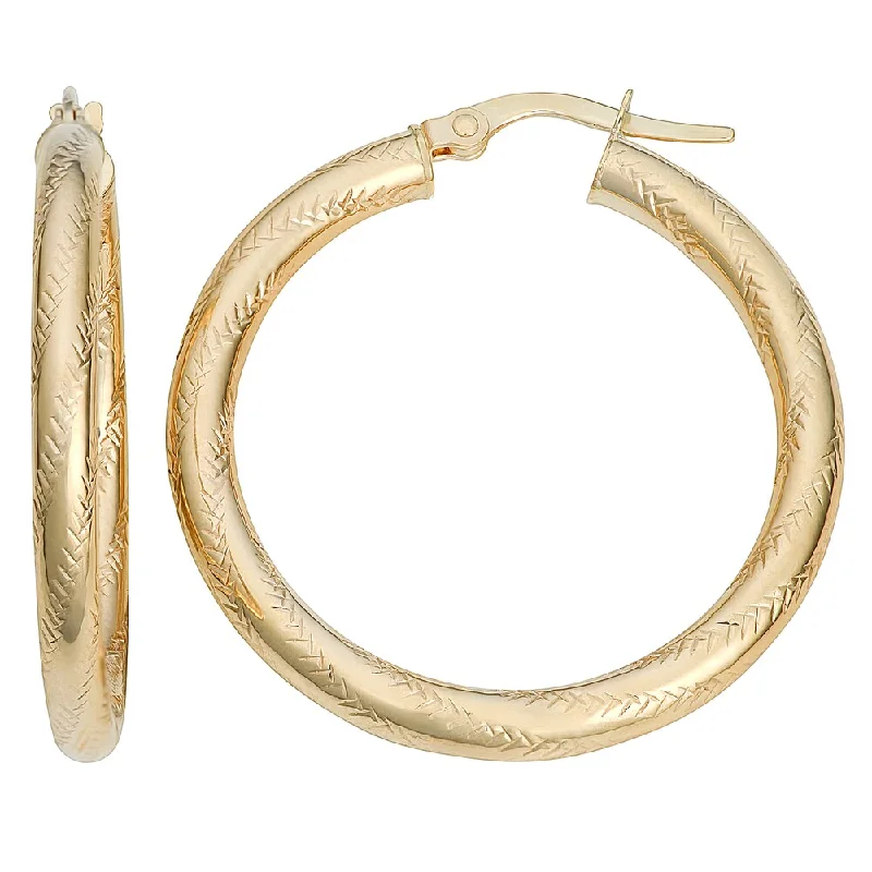 Fremada Italian 14k Yellow Gold 3x25-mm High Polish and Diamond-cut Finish Round Hoop Earrings