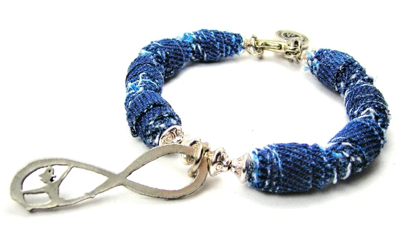 Infinity Symbol With Gymnast Blue Jean Beaded Toggle Bracelet