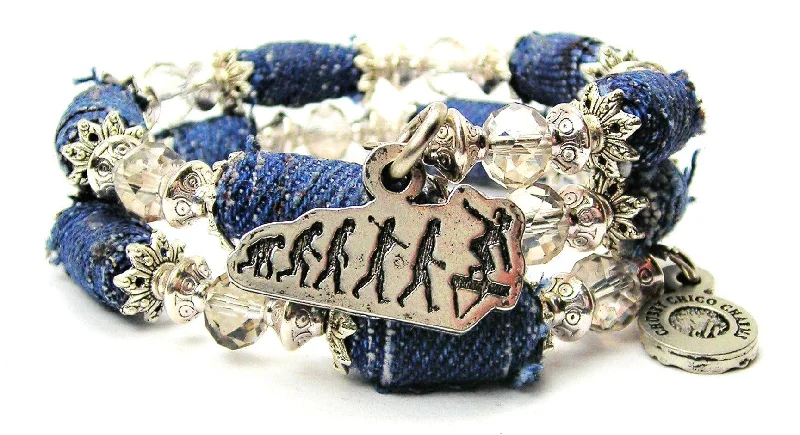 Evolution Of A Gymnast Blue Jean Beaded Wrap Bracelet