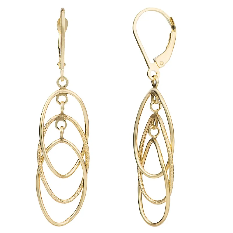 Fremada 14k Gold Dangling Ovals Leverback Earrings