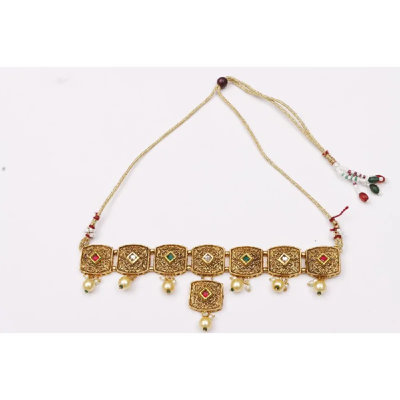 Bhavi Jewels Gold Plated Pota Stone Choker Necklace Set