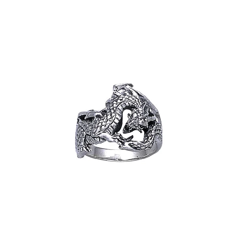 Double Dragon Sterling Silver Ring TR1600