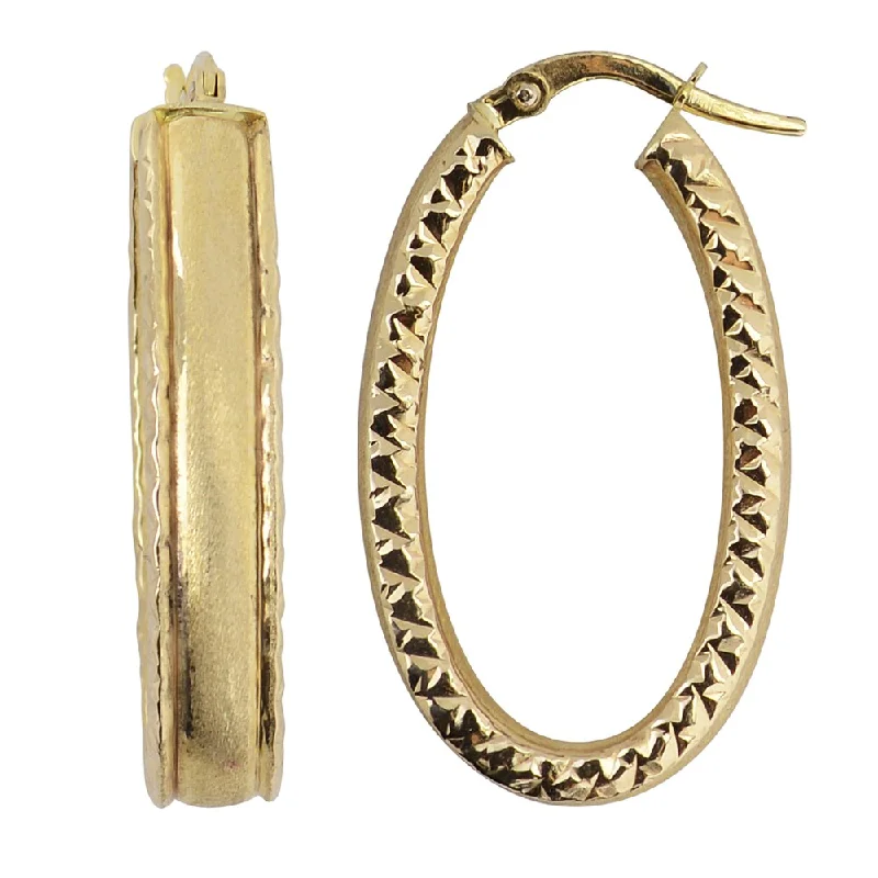 Fremada Italian 14k Yellow Gold Satin and Diamond-cut Bold Oval Hoop Earrings