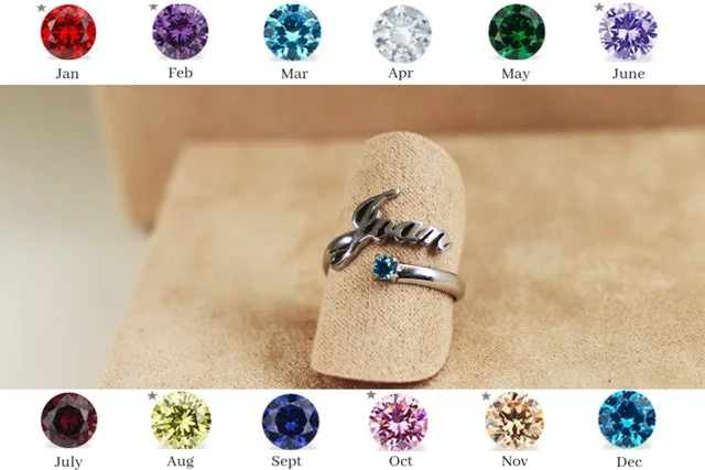 Birthstone Personalised Name Ring