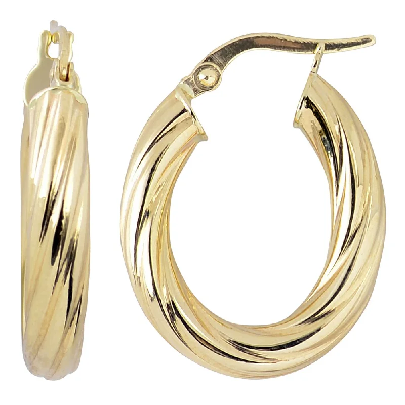 Fremada Italian 14k Yellow Gold High Polish Twist Design Oval Hoop Earrings