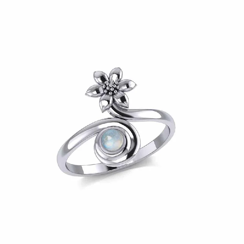 Flower with Gemstone Silver Ring TRI1874