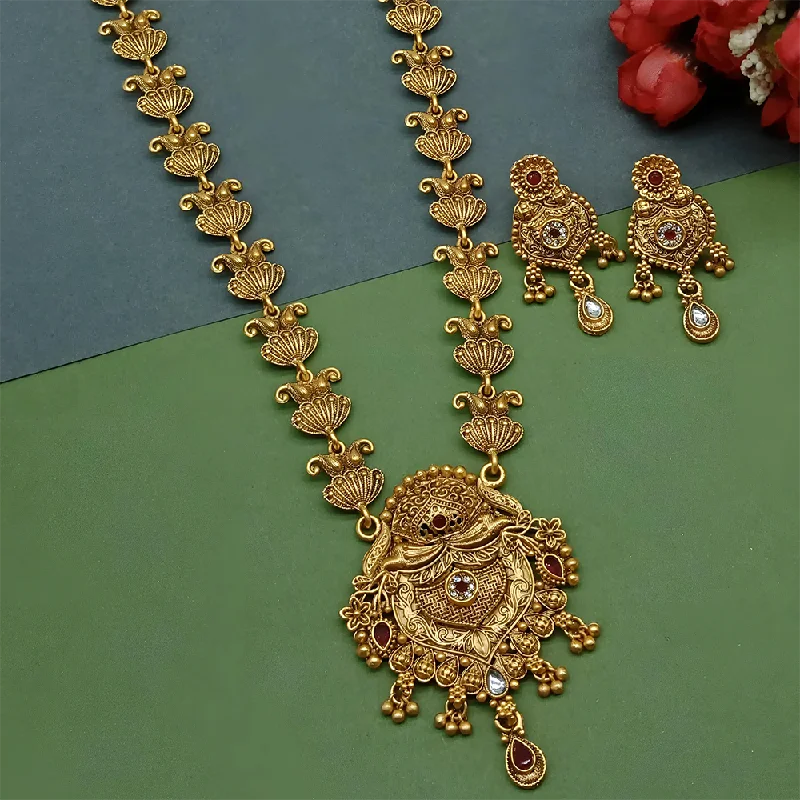 Gehana Mahal Gold Plated Pota Stone Necklace Set