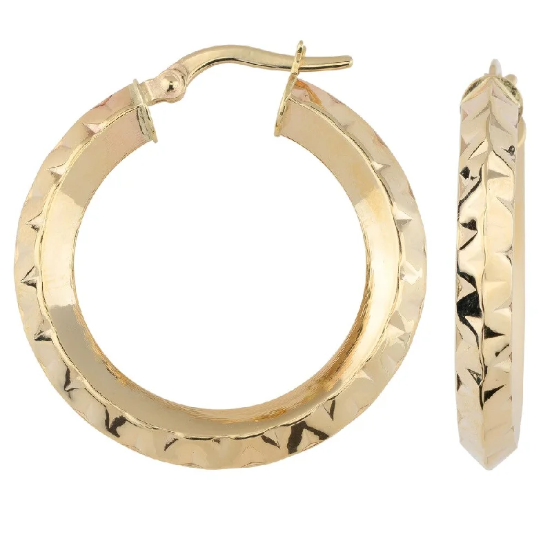 Fremada Italian 14k Yellow Gold 3x20-mm Diamond-cut Knife Edge Hoop Earrings