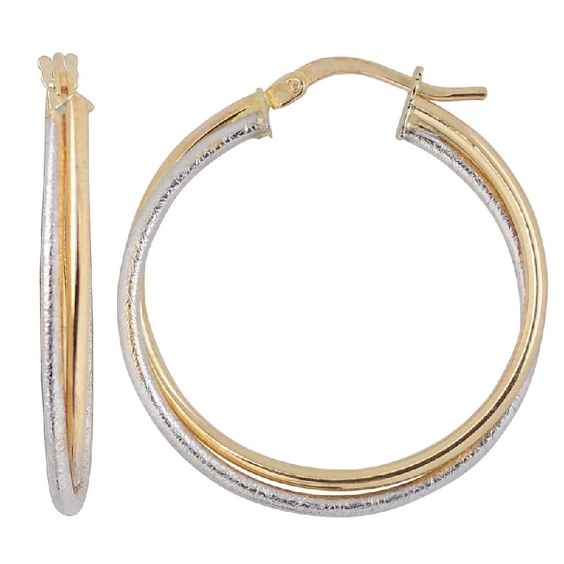 Fremada 10k Two-tone Gold High Polish/ Textured Overlapping Hoop Earrings