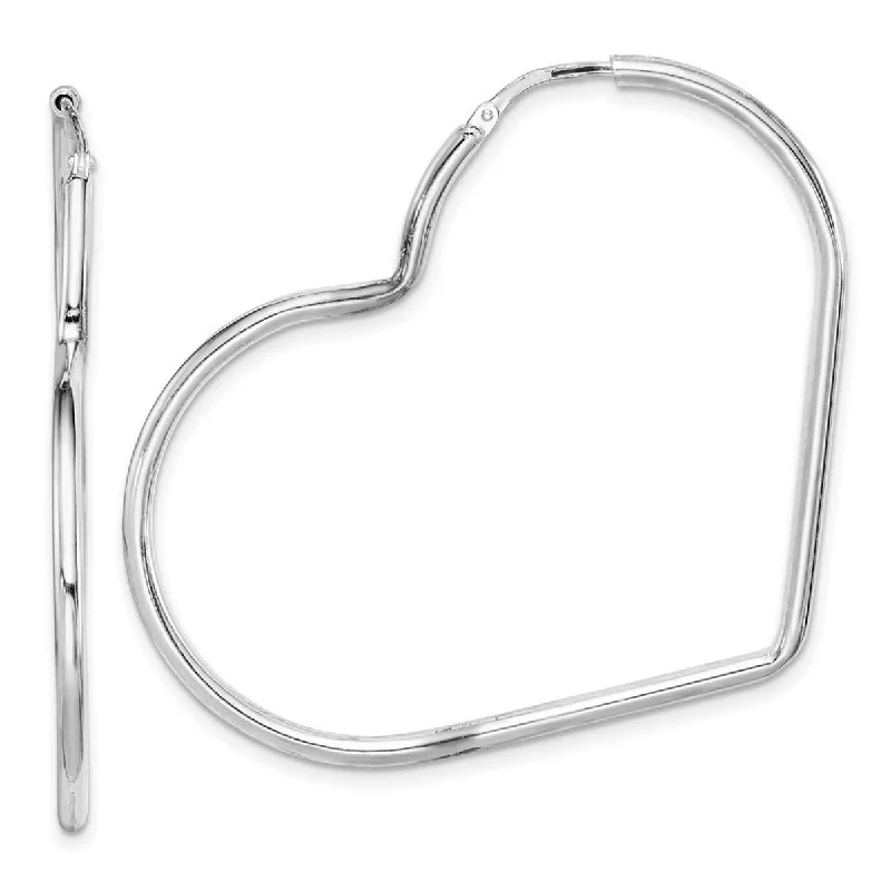 Curata 925 Sterling Silver Rhodium Plated 45x2mm Love Heart Hoop Earrings