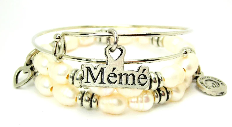 Meme Fresh Water Pearls Expandable Bangle Bracelet Set