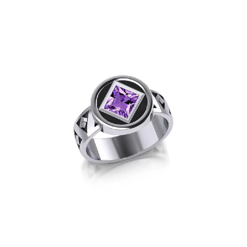 NA Recovery Silver Band Ring with Gemstone TRI2495