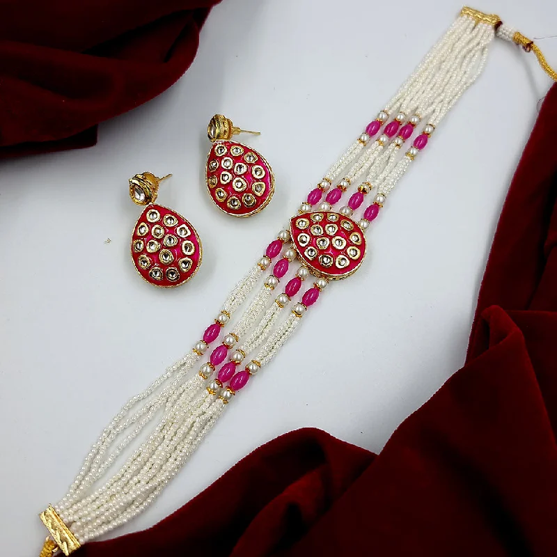 JCM Gold Plated Kundan And Pearl  Choker Necklace Set