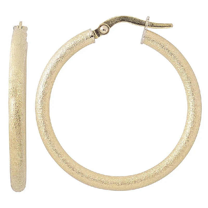 Fremada Italian 14k Yellow Gold 2.5x25-mm Glass Blast Finished Round Hoop Earrings