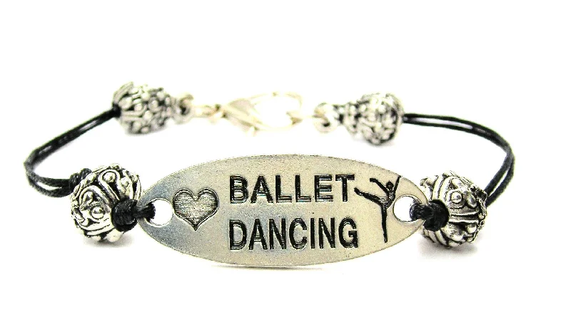 Love Ballet Dancing Black Cord Connector Bracelet