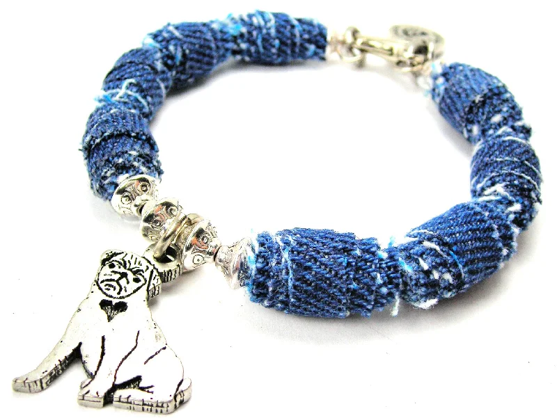 Sitting Pug Blue Jean Beaded Toggle Bracelet