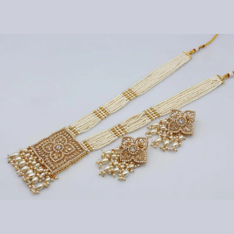 Rani Sati Jewels Crystal And Pearl Long Necklace Set