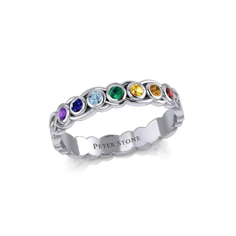 Celtic Knot Silver Band Ring with Chakra Gemstones TRI1919