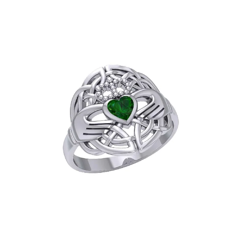 Celtic Claddagh Knotwork Sterling Silver Ring with Gemstone TR1876