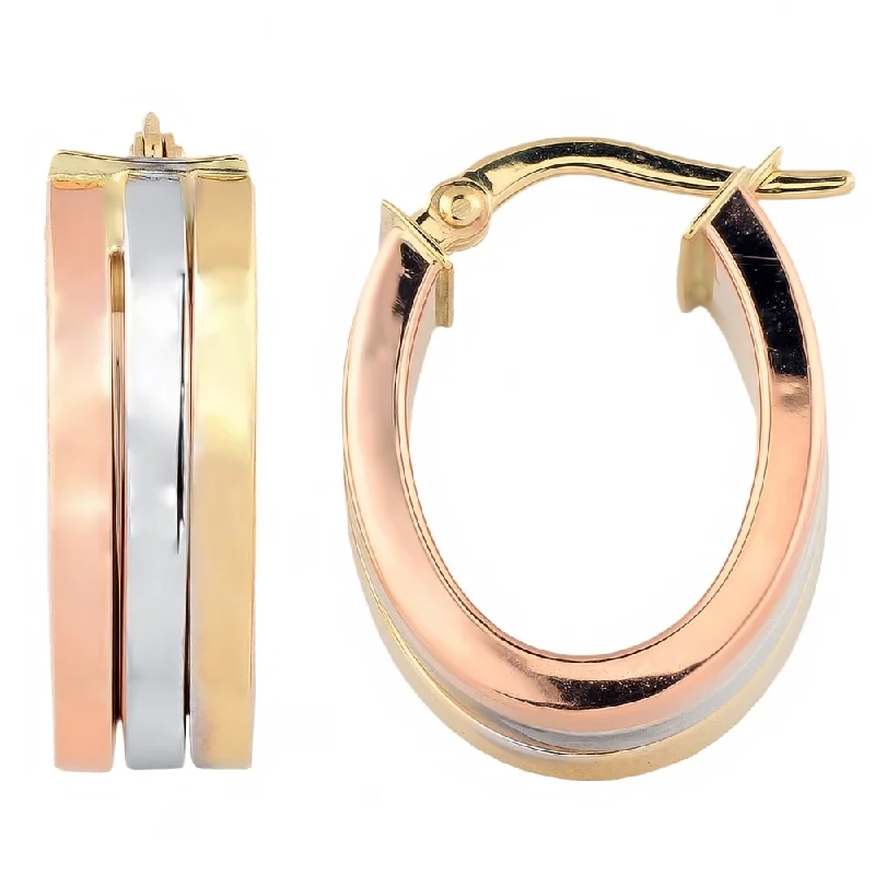 Fremada 10k Tri-color Gold Triple Oval Hoop Earrings