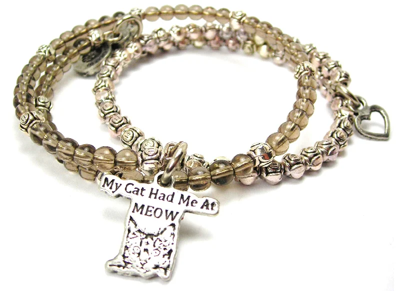 My Cat Had Me At Meow Delicate Glass And Roses Wrap Bracelet Set