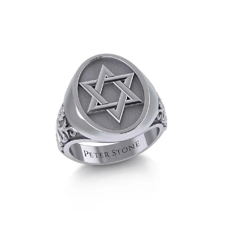 Star of David Silver Signet Men Ring TRI1966