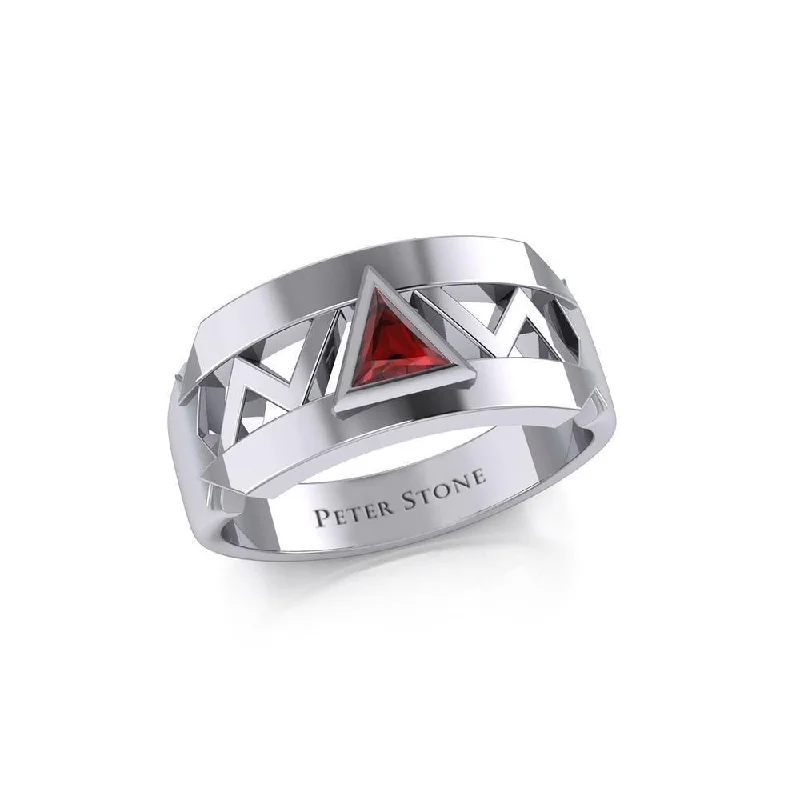 Silver Modern Band Ring with Inlaid Recovery Symbol TRI1929