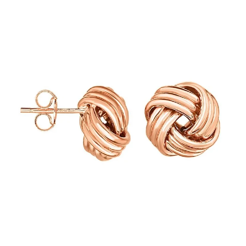 Curata 14k Rose Gold Shiny Round Love Knot Earrings With Push Back Clasp