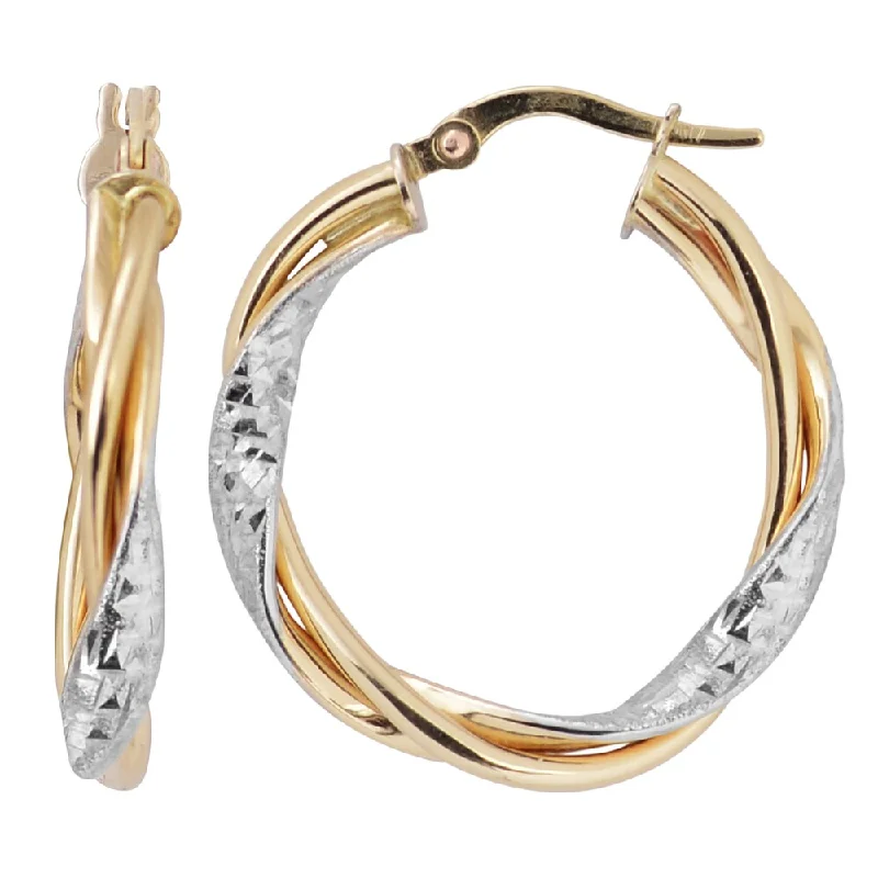 Fremada Italian 14k Two-tone Gold 3x200-mm Twisted Round Hoop Earrings