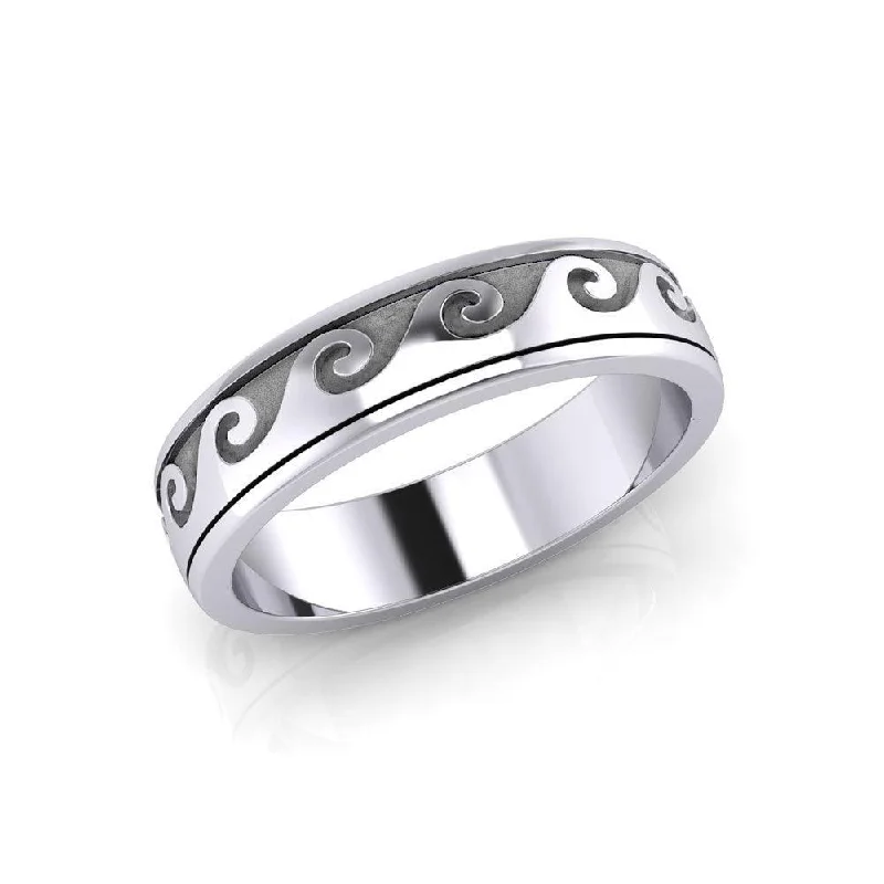 Wave Curl Silver Spinner Ring TR1674