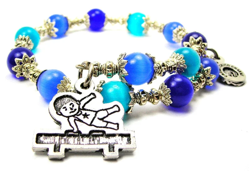 Little Gymnastics Boy Cat's Eye Beaded Wrap Bracelet