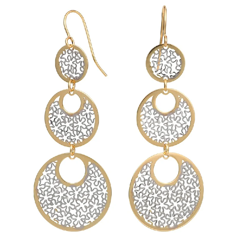 Fremada 10k Two-tone Gold Floral Cut-outs On Graduated Circles Dangle Earrings