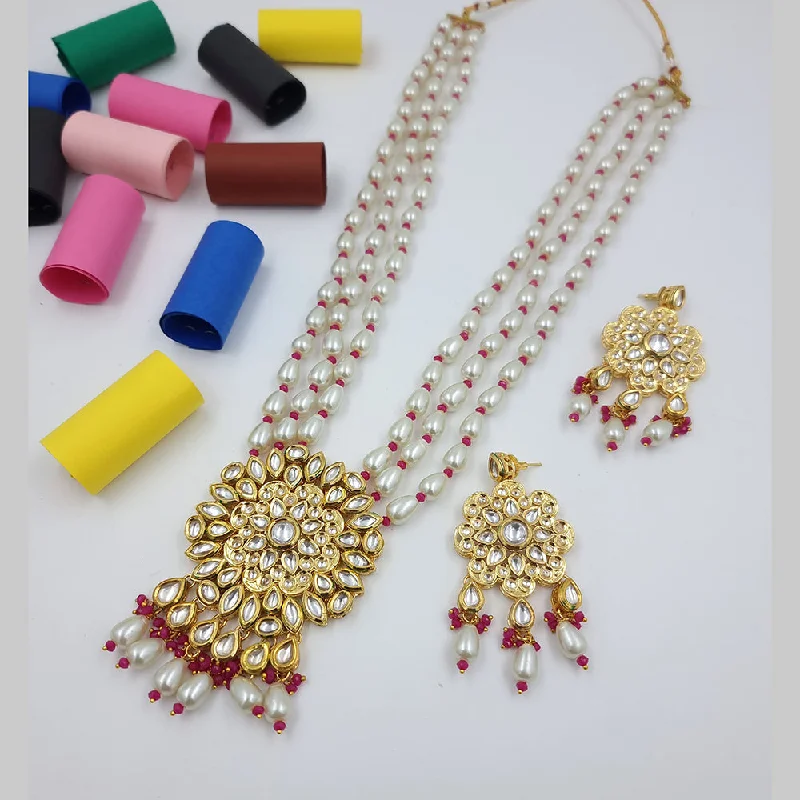 JCM Gold Plated Kundan Long Necklace Set