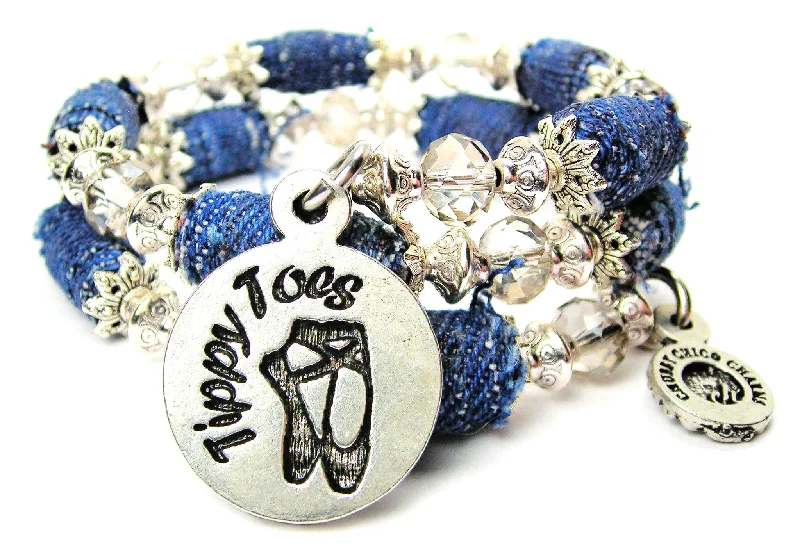 Tippy Toes Blue Jean Beaded Wrap Bracelet