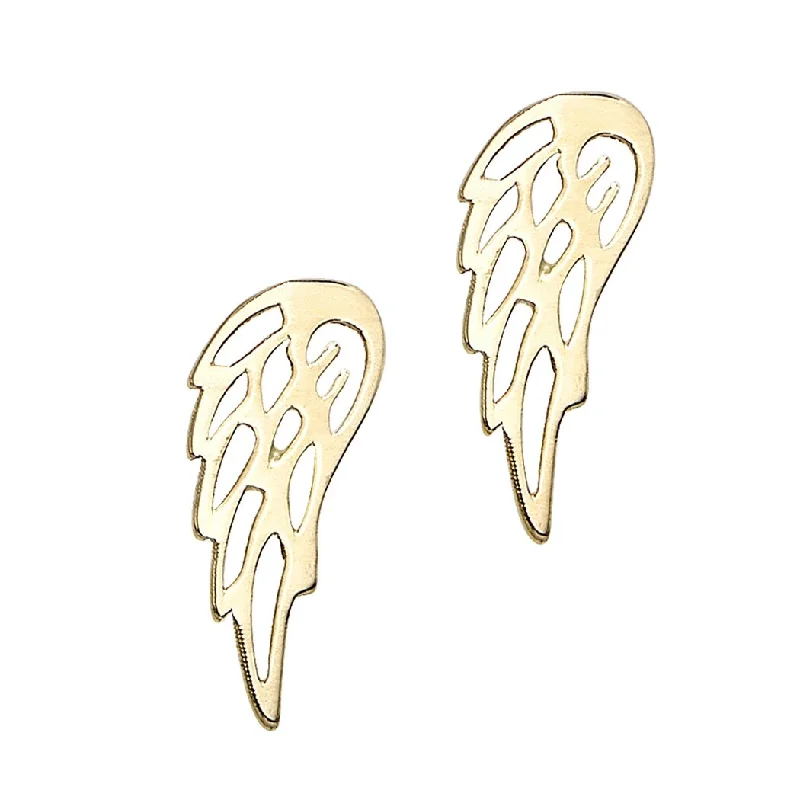 Curata 14k Yellow Gold 4.4x10.5mm Guardian Angel Wing Stud Earrings