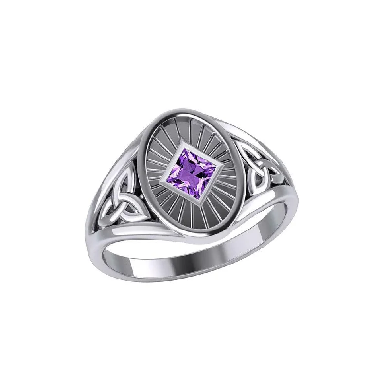 Silver Celtic Trinity Knot Ring with Gemstone NA Recovery Symbol TRI2493