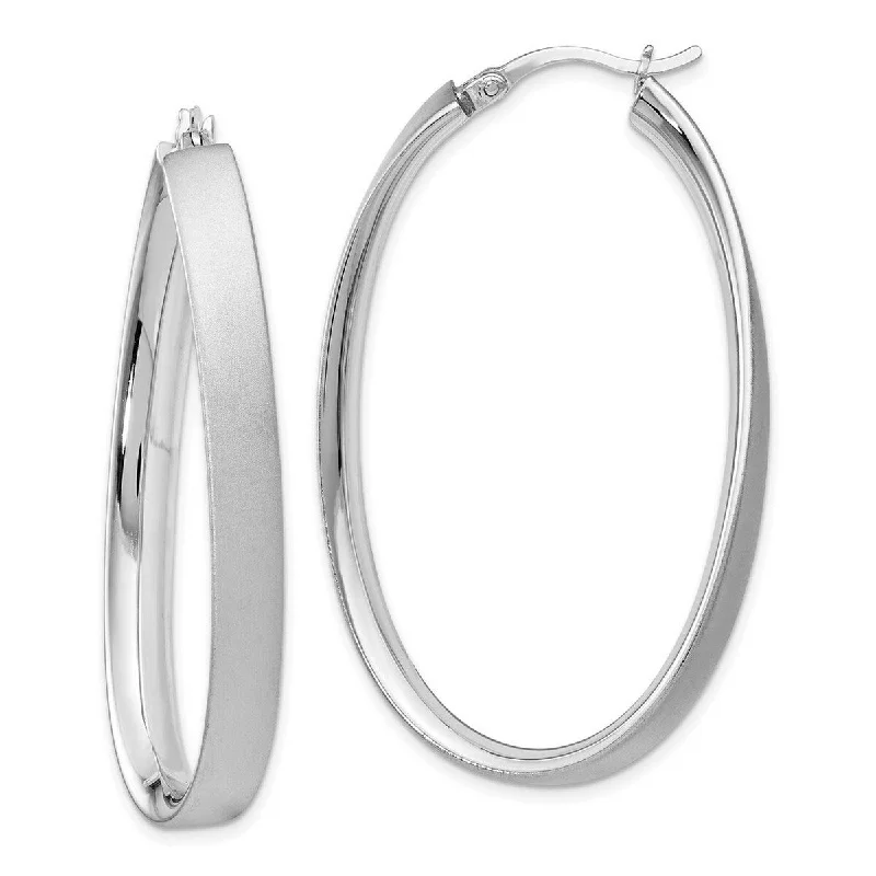 Curata 925 Sterling Silver 51x2.28mm Twisted Satin Long Oval Hoop Earrings