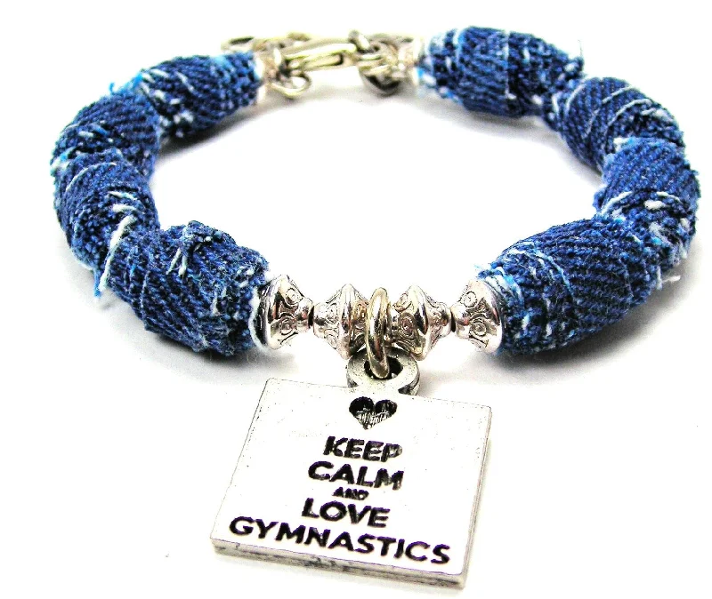 Keep Calm and Love Gymnastics Distressed Denim Toggle Bracelet