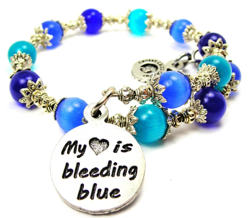 My Heart Is Bleeding Blue Cat's Eye Beaded Wrap Bracelet