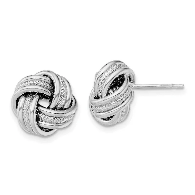 Curata 925 Sterling Silver Rhodium Plate Textured 12.5mm Love Knot Earrings