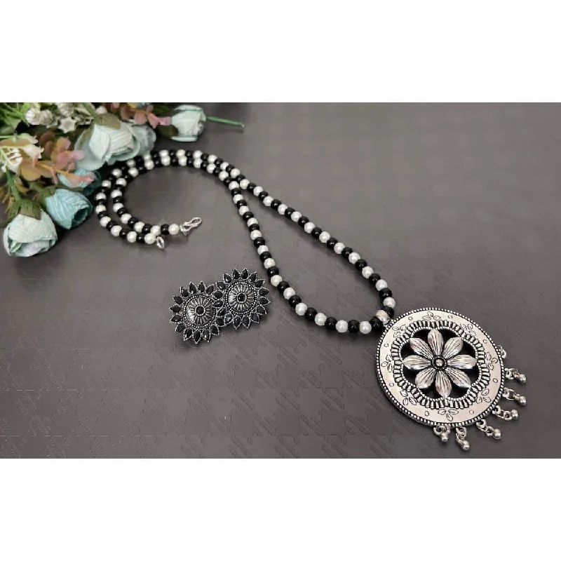 Akruti Collection Oxidised Plated Long Necklace Set