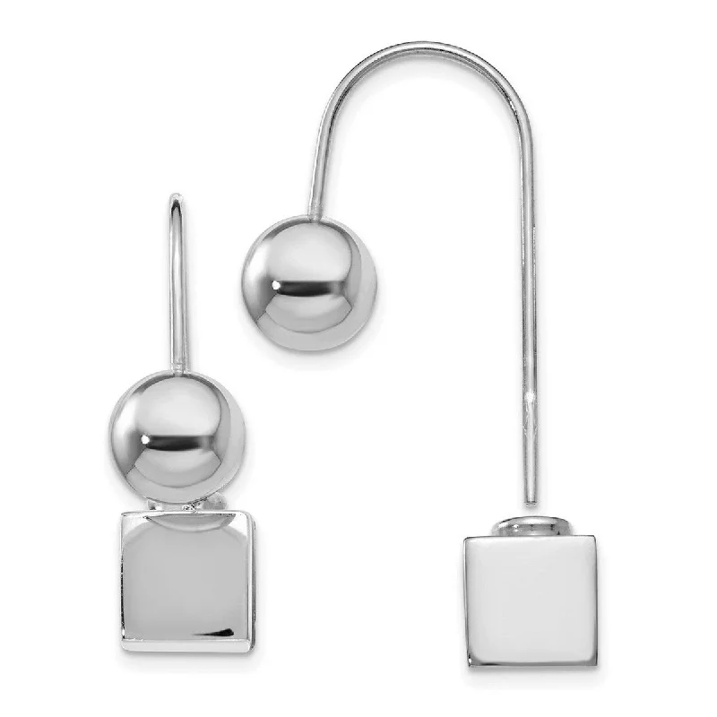 Curata 925 Sterling Silver 28x36mm Polished Cube and Ball Drop Earrings