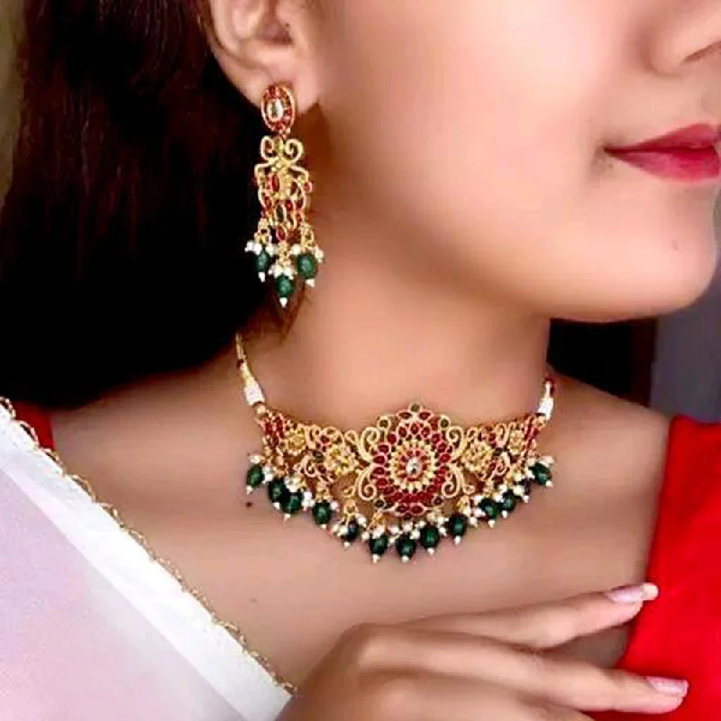 Shree Chamunda Jewellers Gold Plated Pota Choker Necklace Set