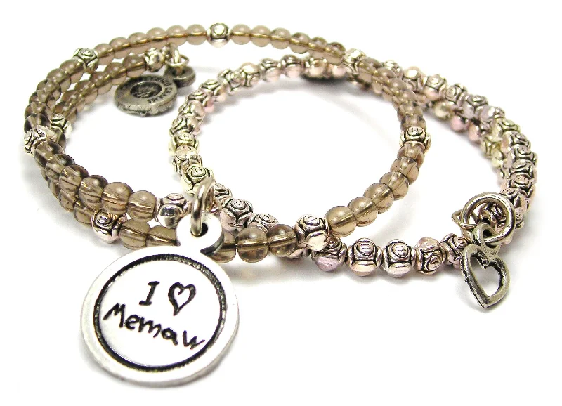 I Love Memaw Child Handwriting Delicate Glass And Roses Wrap Bracelet Set