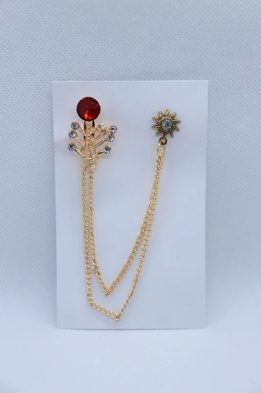 Golden Christmas Tree With Red Stone Metallic Brooch